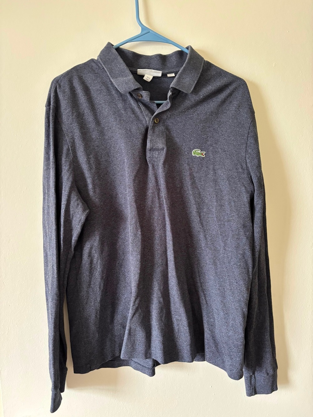 Lacoste Men's Long-Sleeve Polo - Heather Navy with Green Croc